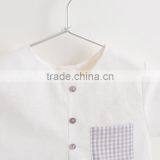 2017 Baby Boy Clothes 2pcs Set White Linen Blouse Chest Pocket Light Purple Grids Shorts thumbnail-4