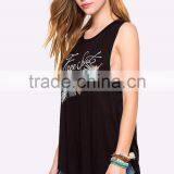 2016 Wholesale Fashion New Style Sleeveless Black Printing Tank Top for Ladies thumbnail-2