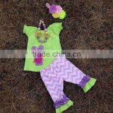 2015 New Baby Girls Easter Lime Pink Lavender Bunny Capri Top Set Easter Outfits With Matching Necklace and Bow Set thumbnail-1