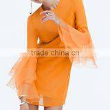 Flare Sleeve Fashionable Shift Dress for Women 2017 Orange Short Dresses thumbnail-4