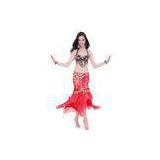 Red Milk Silk Chiffon Turkish Belly Dance Performance Costumes with Shining Coins