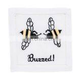 Embroidery Customized Buzzed Bees Cocktail Napkins With Hemstitch