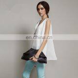 T-WV003 V-neck Two Layer Epaulet Loose Chiffon Women Vests thumbnail-2