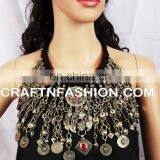 Designer Vintage Afghani Old Necklace Set -1960s Vintage Coin Afghan Necklace , Tribal Bellydance Set, Afghani Bohemian Set thumbnail-2