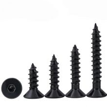 Hexagon socket wood screws, fiberboard screws, black phosphated C1022 hardened screws manufacturers supply