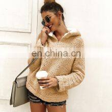 Wholesale Custom Women's Jackets Casual and Comfortable Long-sleeved Hooded Zipper Loose Solid Color Street Style thumbnail-1