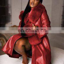 2021 Autumn and Winter European and American Solid Color Lapel Long Fur Collar Temperament Commuter Zipper Leather Jacket thumbnail-2