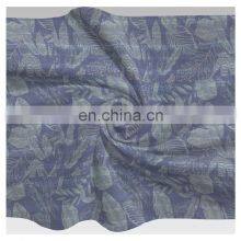 Blue Leaf Polyester Printed Fabric With Stretch for Dress and Skirt