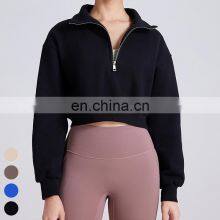 Custom Fitness Top Casual Loose Running Sweatshirts Stand Collar Yoga Coat Long Sleeve Half Zipper Fleece Sports Sweatshirt thumbnail-4