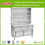 Commercial Stainless Steel Kitchen Bench Cabinet With Sliding Doors,Drawers, Over Shelves BN-C12(Custom Made) thumbnail-1