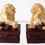 pair of lions resin golden lions fengshui animal decoration