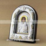 Greek & Russian Orthodox Big Wooden Icon. Christ Pantocrator. Silver Edging thumbnail-4