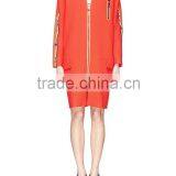 2015 Garment Factory Orange Stripe Zip Ladies Coat, Women Long Sleeve Jacket thumbnail-1