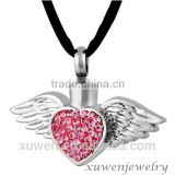 crystal angel wings 316l stainless steel essential oil diffuser necklace pendant