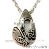 Waterdrop Shaped Engraved Butterfly Stainless Steel Pet Urn Pendant for Ashes