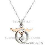 Two Tone Stainless Steel Ladies Cubic Zirconia Angle Wings Pendant Necklace