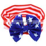 Independence Day Flag Red White Blue kids elastic hair headbands designs -knitted bow headwraps wholesale