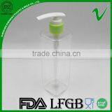 300ml PET Empty Clear Square Shampoo Bottle With Pump