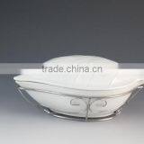 Leaf Shape White Porcelain Casserole With Iron Rack thumbnail-5