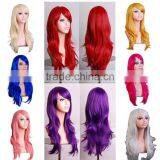 Hot Selling New Fashion Womens Anime Long Blonde Wavy Curly Wig Hair Cosplay wig