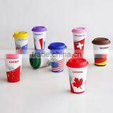 Single-wall Ceramic Tracel Mug With Slilicone Cover and Band,ceramic Single-wall Mug,porcelain Travel Mug With Silicone Lid thumbnail-1