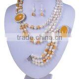 3 Rows 7-8mm Freshwater Baroque Pearl Necklace and Earring Sets Bracelet thumbnail-1