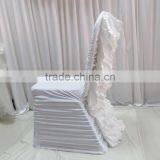 High Quality White Ruffled Spandex Chair Cover With Satin Crush Flower For Wholesale Price thumbnail-2