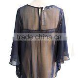 Sexy Chiffon Fluffy Bat Sleeve With Floral Embroidery Design Ladies Blouse Top thumbnail-4