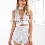 Satin Women Fashion New Style Sexy Two Piece Sets 2016 Wholesale Ladies Elegant Grey Fashion Sets thumbnail-3
