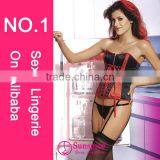 2015 New Style Top Quality Pleather Satin Lingerie Costume Sexy Busty Corset Bustier thumbnail-1