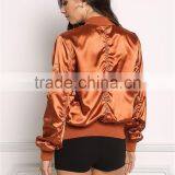MGOO Foshan Manufacturer Cheap Price Satin Bomber Jacket For Women Shiny Custom Oversized Zip Jackets thumbnail-5