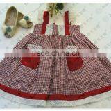 2017 Latest Girls' Crochet Bodice Red-and-white Check One-piece