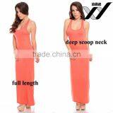 Cotton Spandex Plain Women Maxi Dress With Scoop Neck and Slveeveless thumbnail-1
