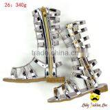 Fancy Kids Metal Silvery Color With Zipper PU Snadals Little Girl Gaiters Boots Shoes thumbnail-2
