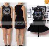 New Fashion Elegant Round Collar Bird Print Dress thumbnail-1