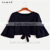 Fashionable Ladies Tops Latest Design Ruffle Flounced Sleeves Casual Blouse for Women thumbnail-1