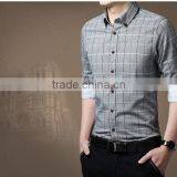 Han Edition Cultivate One's Morality Pure Color Cotton Long Sleeve Shirt in the Summer Youth Men's Plaid Shirt Business and Leis thumbnail-2