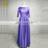 Elegant Purple A Line Long Evening Dresses 2017 With 3/4 Long Sleeve