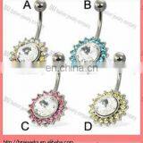 fashion and nice body piercing jewelry ring Belly button ring with big gem framed by small color gems