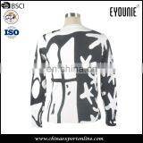 OEM Spring Black And White Pattern Print Fabric Winter Long Women Cardigan thumbnail-2