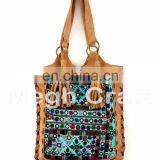Designer Hippie Gypsy Mirror Work Leather Tote Bag- Designer Embroidered Mirror Work Leather Tote Bag