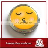 Wholesale Stock Type Stardard Size 70mm Promotion Cheap Custom Yellow Lovely Face Printed Eco-friendly Domed Cosmetic Mirror