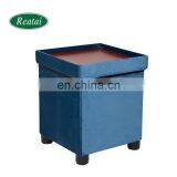 Reatai Royalblue Velvet Outside Fabric House or Shop Coffee Table Bench With Tray