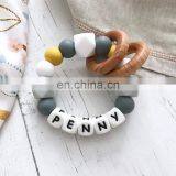 Food Grade Baby Silicone Ball Beach Wood Molar Bracelet