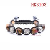 Fashion crystal ball golden tiger eye natural stone bracelet HK3103
