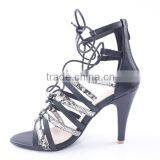 Mixed Snakeskin Upper High Heel Lady Lace up Gladiator Sandals With Back Zipper thumbnail-4