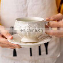 English Luxury Embossed European Style Ceramic Porcelain Tea and Coffee Cup Pot Gift Set thumbnail-3