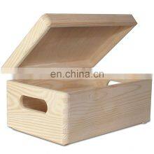 Keepsake Wood Plain Unpainted Large Wooden Box Storage Chest thumbnail-1