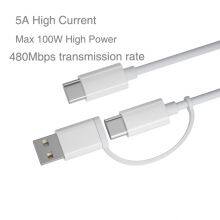 2 in 1 Type C to Type C and USB-A Cable 100W Fast Charging 5A USB-C Data Cable for Macbook Pro thumbnail-3