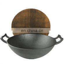 Big Size Camping Pot With Wood Lid Chinese Cast Iron Woks Pan thumbnail-1